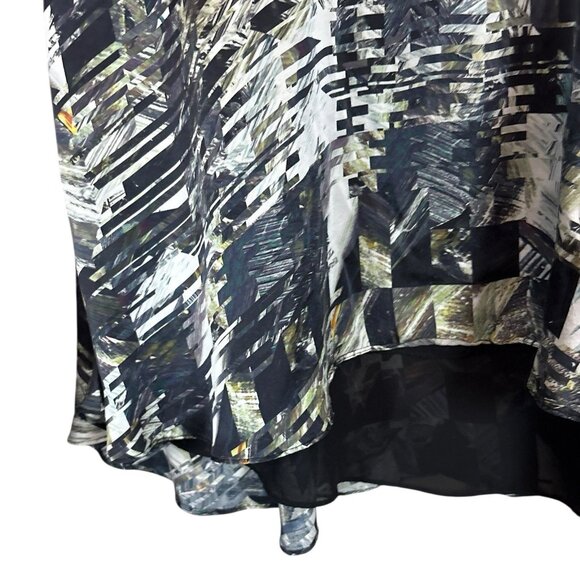 Club Monaco Abstract Leaf Print Ruffle Trim Cocktail Dress Black Green Size 4 - Picture 5 of 9